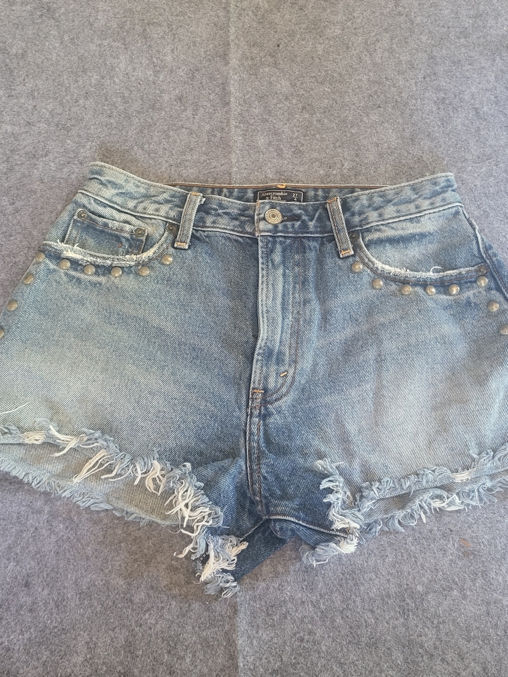 Abercrombie and Fitch Annie High Rise Blue Ripped Jean Shorts Women Size 4 / 27